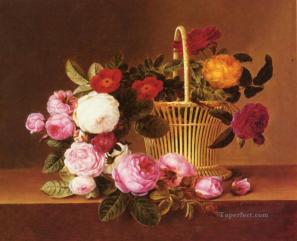 Danish Basket Roses Ledg flower Johan Laurentz Jensen flower Oil Paintings